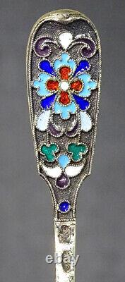 STUNNING! Antique IMPERIAL RUSSIAN 84 Silver ENAMEL Gold CADDY SPOON Sugar Scoop