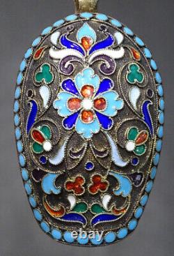 STUNNING! Antique IMPERIAL RUSSIAN 84 Silver ENAMEL Gold CADDY SPOON Sugar Scoop
