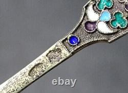 STUNNING! Antique IMPERIAL RUSSIAN 84 Silver ENAMEL Gold CADDY SPOON Sugar Scoop