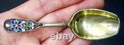 STUNNING! Antique IMPERIAL RUSSIAN 84 Silver ENAMEL Gold CADDY SPOON Sugar Scoop
