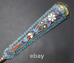 STUNNING! Antique IMPERIAL RUSSIAN 84 Silver ENAMEL Gold Vermeil SUGAR TONGS