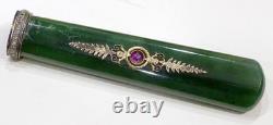 STUNNING! Antique IMPERIAL RUSSIAN Desk Wax Seal JADE Gold Gilt RUBY