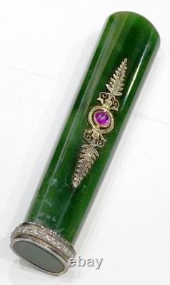 STUNNING! Antique IMPERIAL RUSSIAN Desk Wax Seal JADE Gold Gilt RUBY