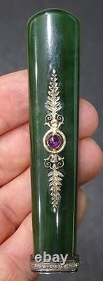 STUNNING! Antique IMPERIAL RUSSIAN Desk Wax Seal JADE Gold Gilt RUBY