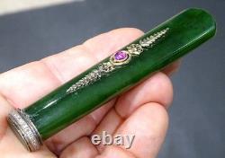STUNNING! Antique IMPERIAL RUSSIAN Desk Wax Seal JADE Gold Gilt RUBY
