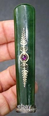 STUNNING! Antique IMPERIAL RUSSIAN Desk Wax Seal JADE Gold Gilt RUBY