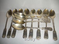 Set 12 Antique Russian Imperial 84 Silver Niello Spoons Victor Savinkov Avdeev