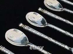 Set 12 Rare Antique Imperial Russian 84 Silver Twist Tea Spoons Cypher Russia RU