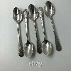 Set 5 Quality Imperial Russian Silver Engraved Teaspoons Moscow 1875