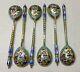 Set Of 6 Russian Imperial Silver 84 Enamel Spoons Hallmarked AK Total Weight131g