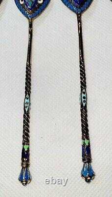 Set of 5 Antique Imperial Russian Sterling Silver 84 Enamel Tea Spoons 1840-1927