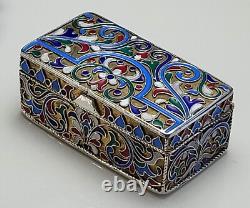 Stellar Imperial Russia Silver-Gilt Cloisonne Enamel Box Mikhail Zorin, Moscow