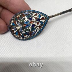 Stunning Imperial Russian Silver Enamel Dish Bowl Spoon Double Eagle