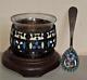 Superb Russian Imperial Silver Gilt Closionne Enamelled Salt Cellar & Spoon