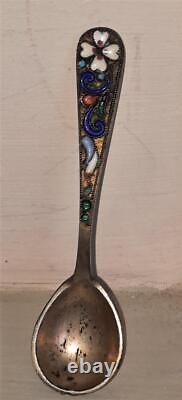 Superb Russian Imperial Silver Gilt Closionne Enamelled Salt Cellar & Spoon