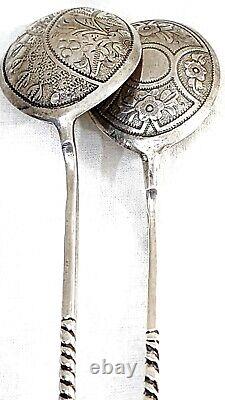 Two Beautiful Teaspoons Antique Imperial Russian 84 Silver Hand Engraved Marked