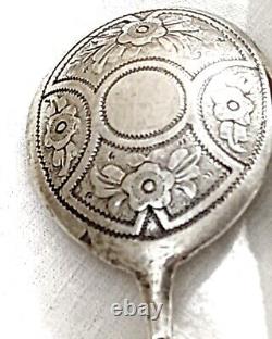 Two Beautiful Teaspoons Antique Imperial Russian 84 Silver Hand Engraved Marked
