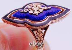 Unique Antique Imperial Russian Faberge Ring 14k Gold Diamond Enamel c1890's