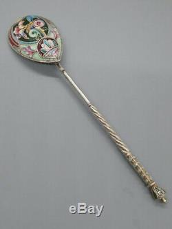 Very Rare Large Antique Imperial Russian 84 Silver Cloisonne Enamel Spoon by