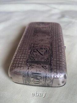 Vintage Antique 1883 Russian Imperial Silver 84 Niello Tobacco Case Box