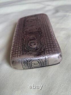 Vintage Antique 1883 Russian Imperial Silver 84 Niello Tobacco Case Box