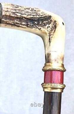 Vintage Antique Russian Imperial Silver 88 Enamel Antler Stag Walking Stick Cane