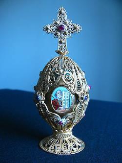 Vintage Imperial Russian Silver Filigree Malachite Egg Orthodox Moses