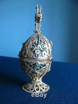 Vintage Imperial Russian Silver Filigree Malachite Egg Orthodox Moses