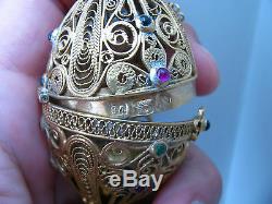 Vintage Imperial Russian Silver Filigree Malachite Egg Orthodox Moses