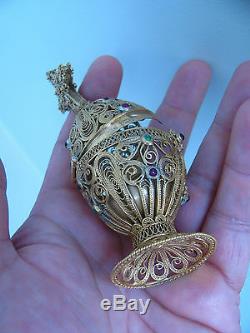 Vintage Imperial Russian Silver Filigree Malachite Egg Orthodox Moses