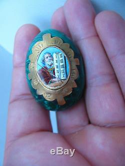 Vintage Imperial Russian Silver Filigree Malachite Egg Orthodox Moses