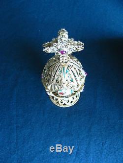 Vintage Imperial Russian Silver Filigree Malachite Egg Orthodox Moses