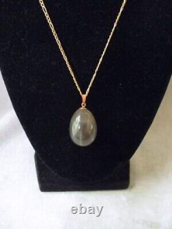 Vtg Antique 14K Gold & Labradorite Imperial Russian Egg Pendant marked 585