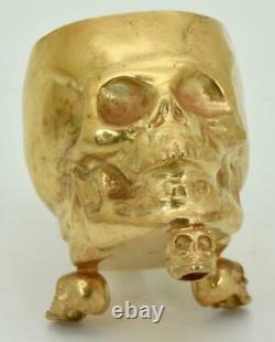 WWI Imperial Russian Doctor's Memento Mori solid silver&gold plated skull goblet