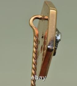 WWI Imperial Russian Faberge Officer's 14k Gold Enamel Diamond Crown Lapel Pin