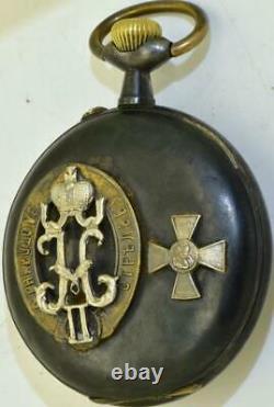 WWI Imperial Russian Officers Gunmetal Pocket Watch-Tsar Nicholas II Monogram