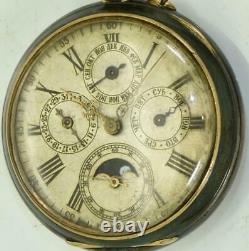 WWI Imperial Russian officer's gunmetal&enamel Calendar Moon phase pocket watch